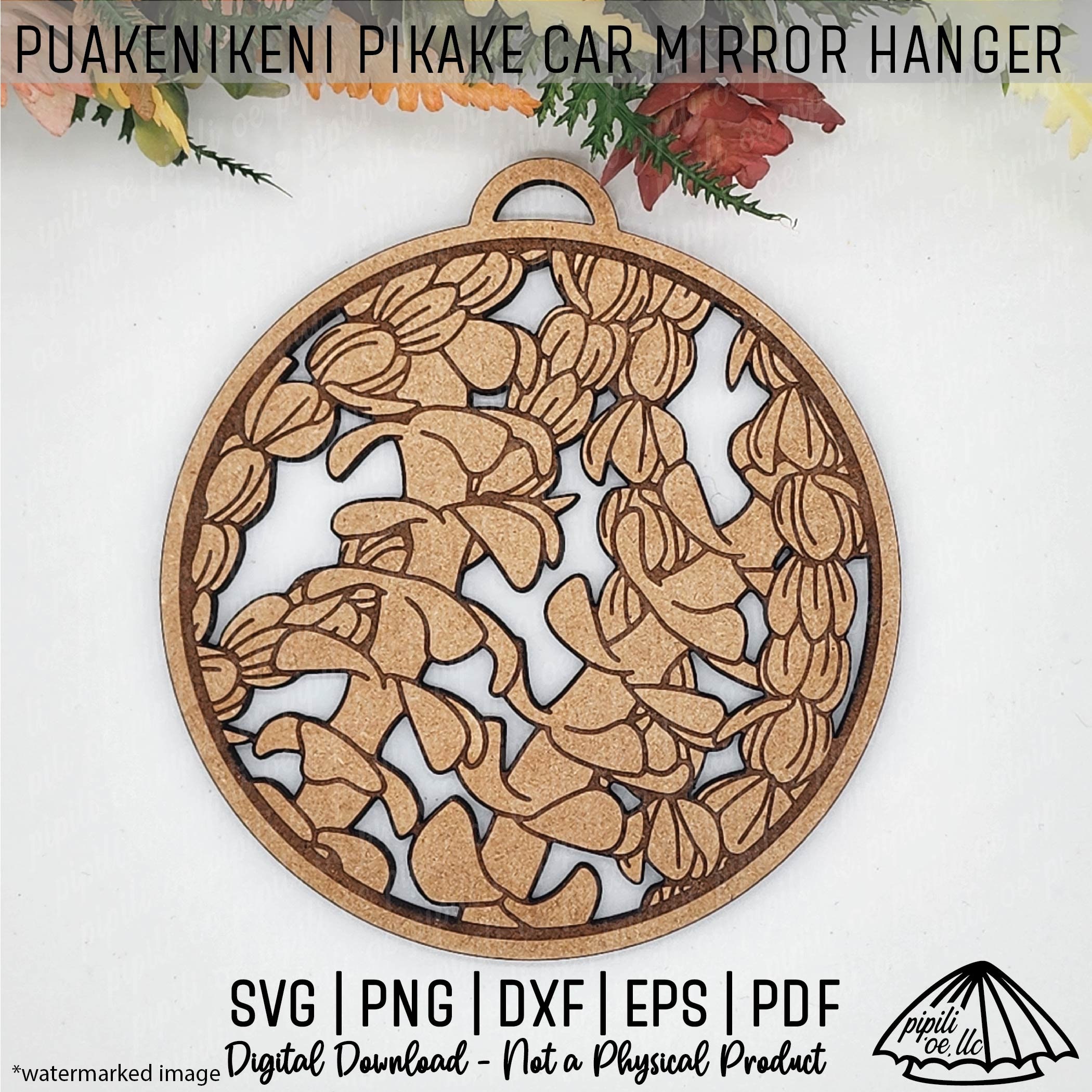 プアケニケニとピカケのレイの車のミラーハンガー - プアケニケニ レイ SVG - ピカケ レイ PNG - 車のミラー飾り - ハワイのレイ  デザイン - レーザー対応 - Etsy 日本