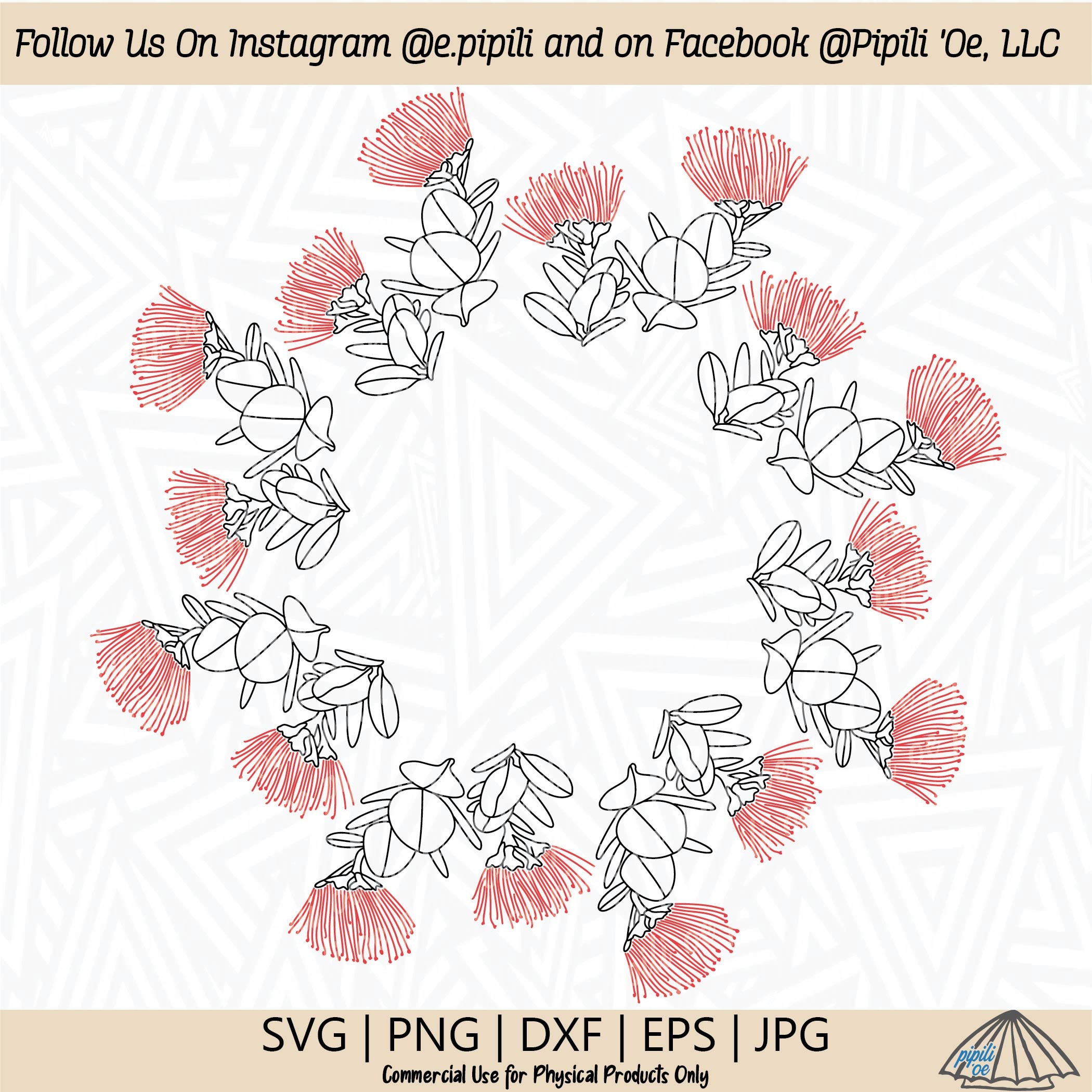 Ohia Lehua Branches and Blooms SVG - Ohia Lehua SVG - Digital