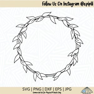 May include: A black and white outline of a wreath made of leaves. The wreath is circular and has a simple design.