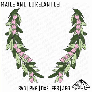 Maile en Lokelani Lei SVG - Maile Lei SVG - Lokelani - Rose SVG - Digitale download - Maile en Lokelani Clip Art - Rose Png - Lokelani Lei