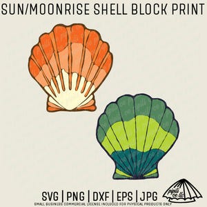 Sunrise Shell Block Print Design SVG - Moonrise Shell Clip Art - Laser Engraving - Beach Shell SVG - Hawaii Shell PNG - Stamp Inspired Jpg