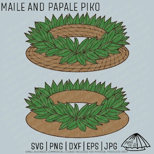 May include: A digital illustration of a traditional Hawaiian lei, a circular garland of green leaves, called a "Maile and Papale Piko". The lei is on a brown woven base.