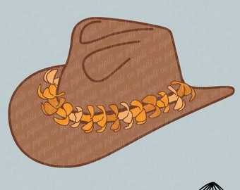 Dark Brown Cowboy Hat with Puakenikeni Lei SVG- Cowgirl Hat SVG - Puakenikeni Lei SVG - Laser Engraving - Hawaiian Lei Svg - Western Design