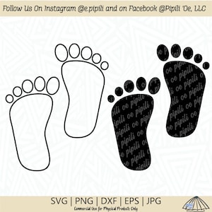May include: Two black outline footprints, one filled in with black. The filled-in footprint has the text "oe pipili" repeated multiple times.