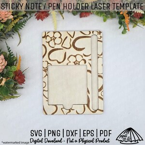 Sticky Note und Stifthalter Laser Cutter Vorlage - Herzen und Puakenikeni Design - Geschenk für Lehrer, Schüler, Bürodamen, Krankenschwester, Arzt