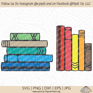 Pilhas de livros em cores SVG - Livro SVG - Download digital - Clip Art de livro - Pilha de livros Svg - Leitor de livro Svg - Esboço de pilha de livro Svg