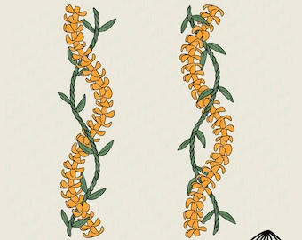 Puakenikeni och Ti Leaf Straight Lei SVG Design för sublimering, skjortor, klistermärken, väskor och mer - Hawaii Lei Clip Art PNG - laserfil