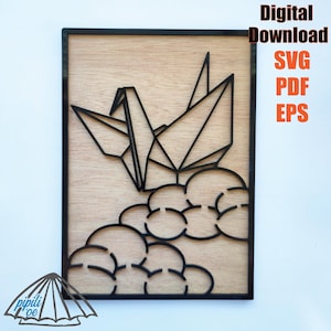Paper Crane in Clouds Laser SVG - Wall Decor Laser SVG - Digital Download - Laser SVG File - Laser Ready Pdf - Laser Cutting File