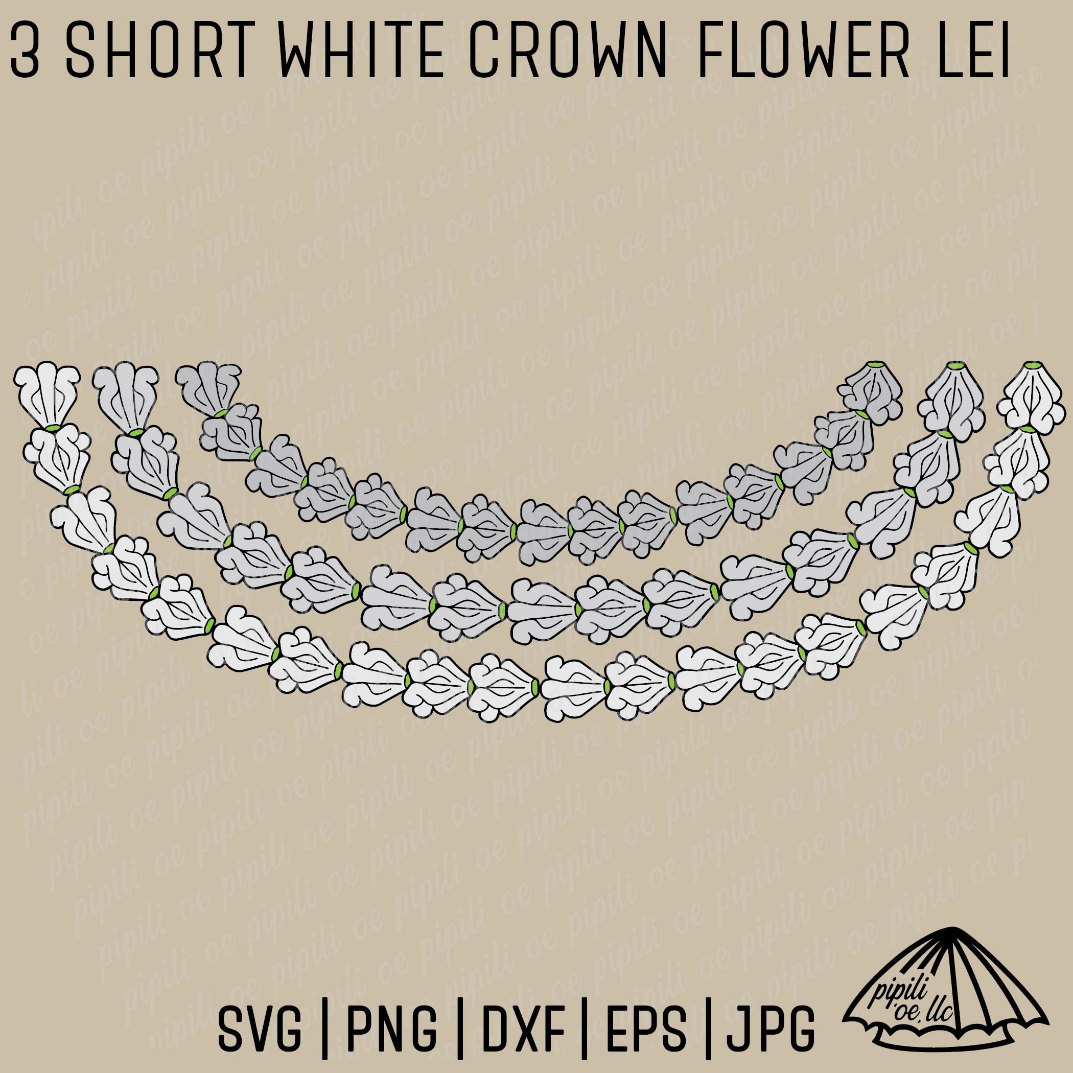 3 Short White Crown Flower Lei SVG - Lei Strand SVG - Hawaii