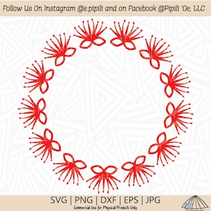 Ohia Flower Circle Frame SVG - Ohia Flower Frame Clip Art - Digital Download - Hawaii Flower SVG - Circle Frame Png - Ohia Lehua Svg - Dxf