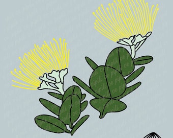 Yellow Ohia Lehua Branches SVG - Ohia Lehua Clip Art - Hawaii SVG Designs - Hawaiian Flower SVG - Laser Engraving - Floral Line Art Svg