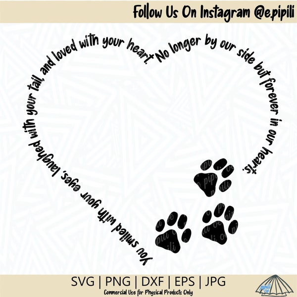 Pet Remembrance Heart SVG - Pet SVG - Heart SVG - Digital Download - Cutting File - Clip Art - Cat Svg - Dog Svg