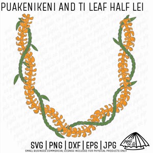 Puakenikeni and Ti Leaf Half Lei SVG - Lei Lāʻī SVG - Puakenikeni Lei SVG - Hawaiian Lei Svg - Laser Engraving - Hawaii Flower Svg - Dxf