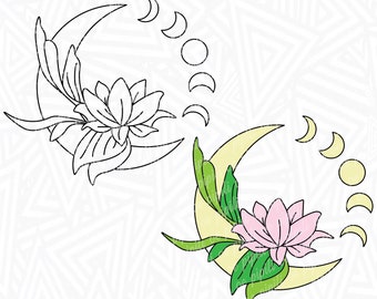 Moons and Lotus SVG - Moon SVG - Lotus SVG - Moon Phases Svg - Digital Download - Lotus Flower Svg - Flower Png - Moon Clip Art - Floral Dxf