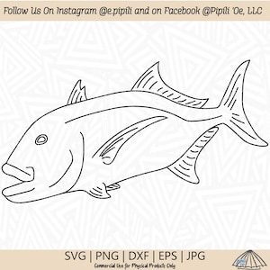 Ulua Line Art - Giant Trevally SVG - Fish SVG - Ulua SVG - Giant Trevally svg - Fish Line Art svg - Fish png - Ulua Clip Art - Ulua Cut File