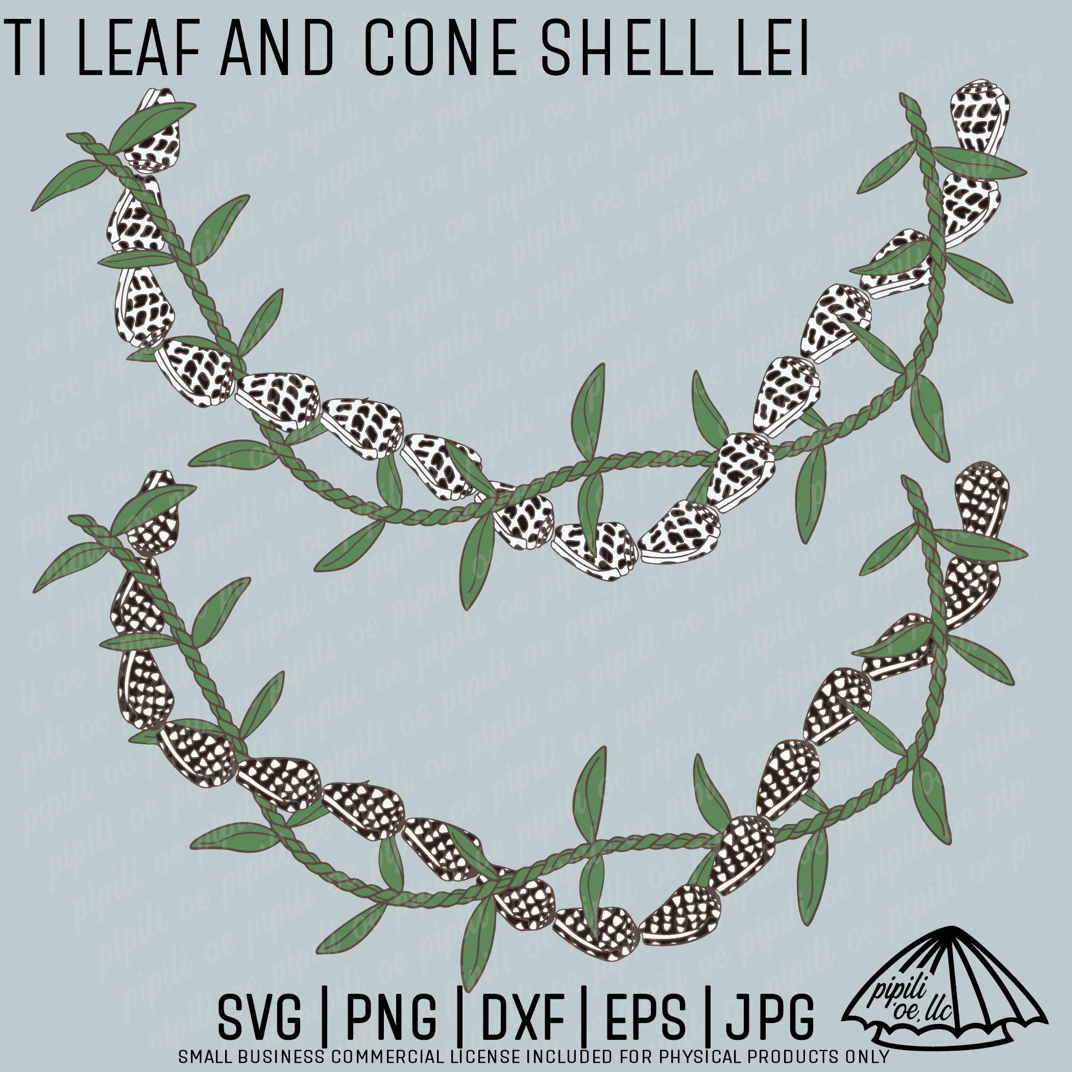 Ti Leaf and Cone Shell Lei SVG - Ti Leaf Lei SVG - Hebrew Cone Shell Lei SVG - Cone Shell Clip Art - Laser Engraving - Lei Design for Shirts