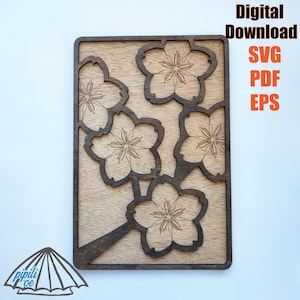 Sakura Flower Frame Wall Art Laser SVG - Sakura Laser SVG - Decoración de pared SVG - Descarga digital - Cherry Blossom svg - Home Decor svg - Láser