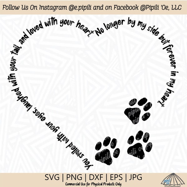 Pet Remembrance Heart SVG - Pet SVG - Heart SVG - Digital Download - Cutting File - Pet Clip Art - Cat Svg - Dog Svg - Pet Memorial Svg
