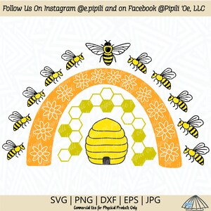 Bee BOHO Rainbow SVG - Bee Hive SVG - Honingraat Svg - Honingbij Svg - Digitale Download - Hommel Png - Bijen illustraties - Rainbow Svg
