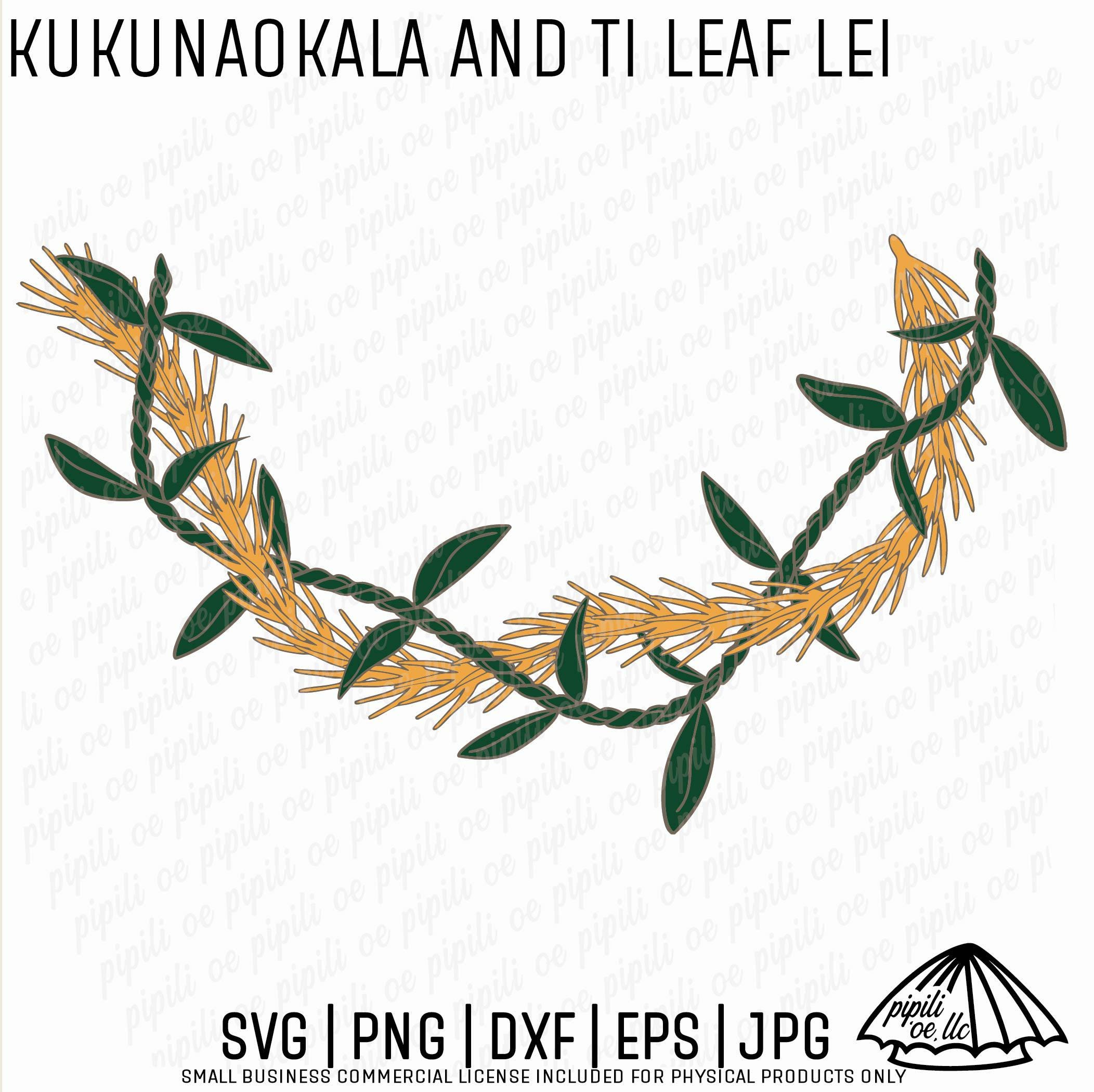 Kukunaokala and Ti Leaf Lei SVG - Hawaiian Lei SVG - Laser Engraving - Floral Lei Clip Art - Ti Leaf PNG - Hawaiian Lei Design for Shirts