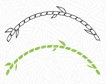 May include: Black and green stylized illustrations of a curved branch with leaves. The text "SVG | PNG | DXF | EPS | JPG" is below the images. The text "Commercial Use for Physical Products Only" is below the text.