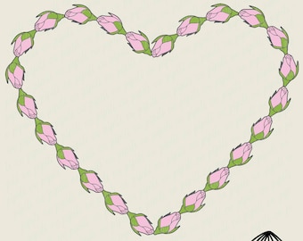 Lokelani Lei Heart SVG - Pink Damask Rose SVG - Digital Download - Lokelani Rose Bud SVG - Rose Clip Art - Lokelani Lei Png - Heart dxf