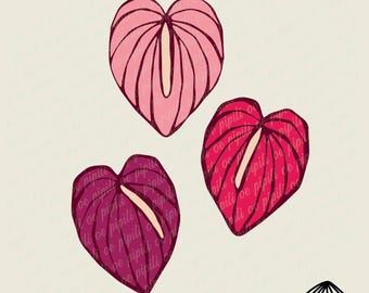 Diseño de impresión en bloque de anturio SVG - Flor de anturio PNG - Grabado láser - Imágenes prediseñadas de flores tropicales - Planta hawaiana SVG - Diseño floral Jpg