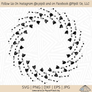 Puede incluir: Diseño gráfico en blanco y negro de las islas hawaianas dispuestas en círculo. El texto "Follow Us On Instagram @e.pipili and on Facebook @Pipili 'Oe, LLC" está en la parte superior de la imagen. El texto "SVG | PNG | DXF | EPS | JPG" está en la parte inferior de la imagen. El texto "Commercial Use for Physical Products Only" está debajo del texto del tipo de archivo.