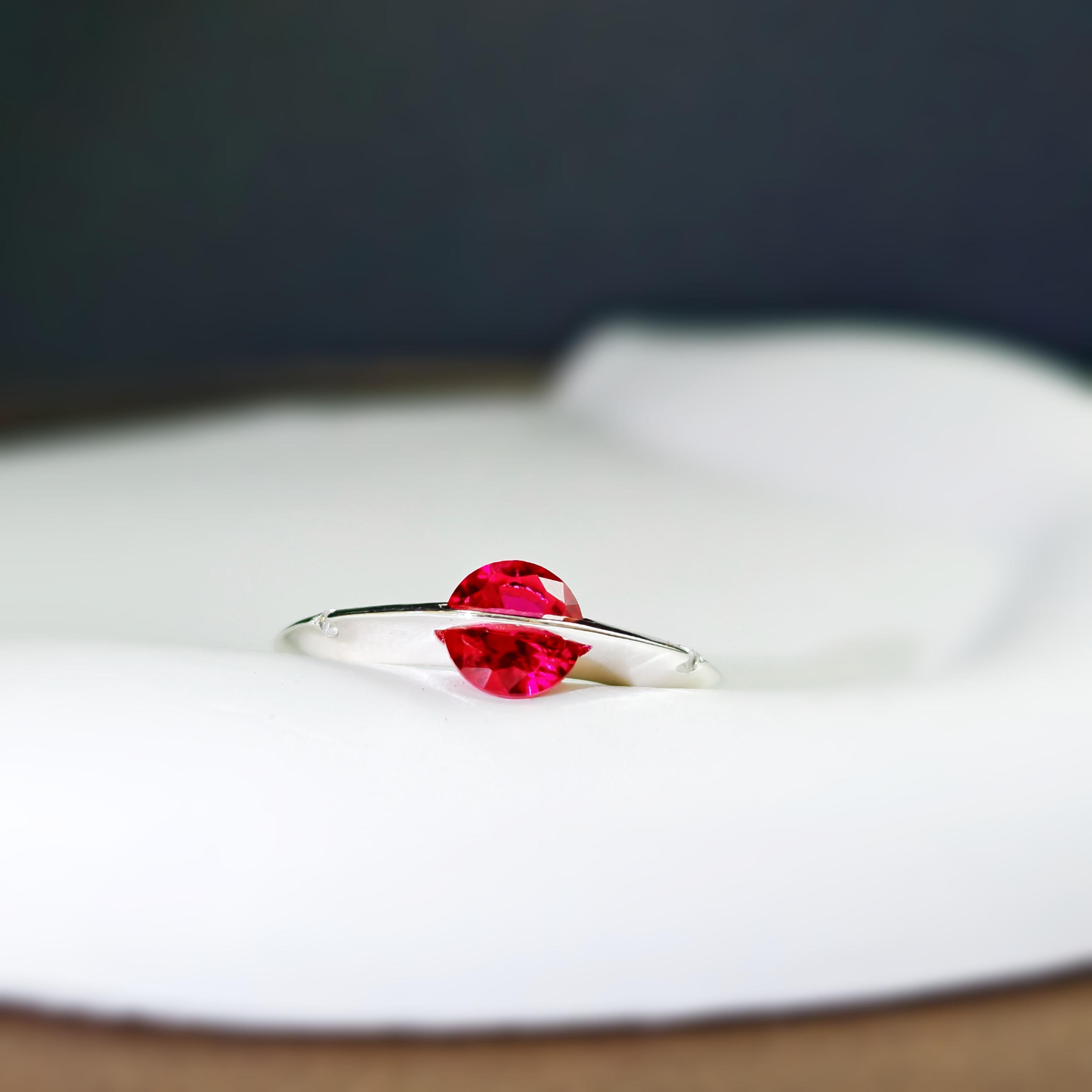 Rubymotion Spinner Rings Floating Lab Ruby Spinner Ring in Silver Plated Brass, Minimalist ...