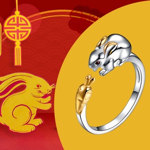 Rabbit Ring in Silver, Silver Chinese Zodiac Silver Ring, Zodiac Ring ...