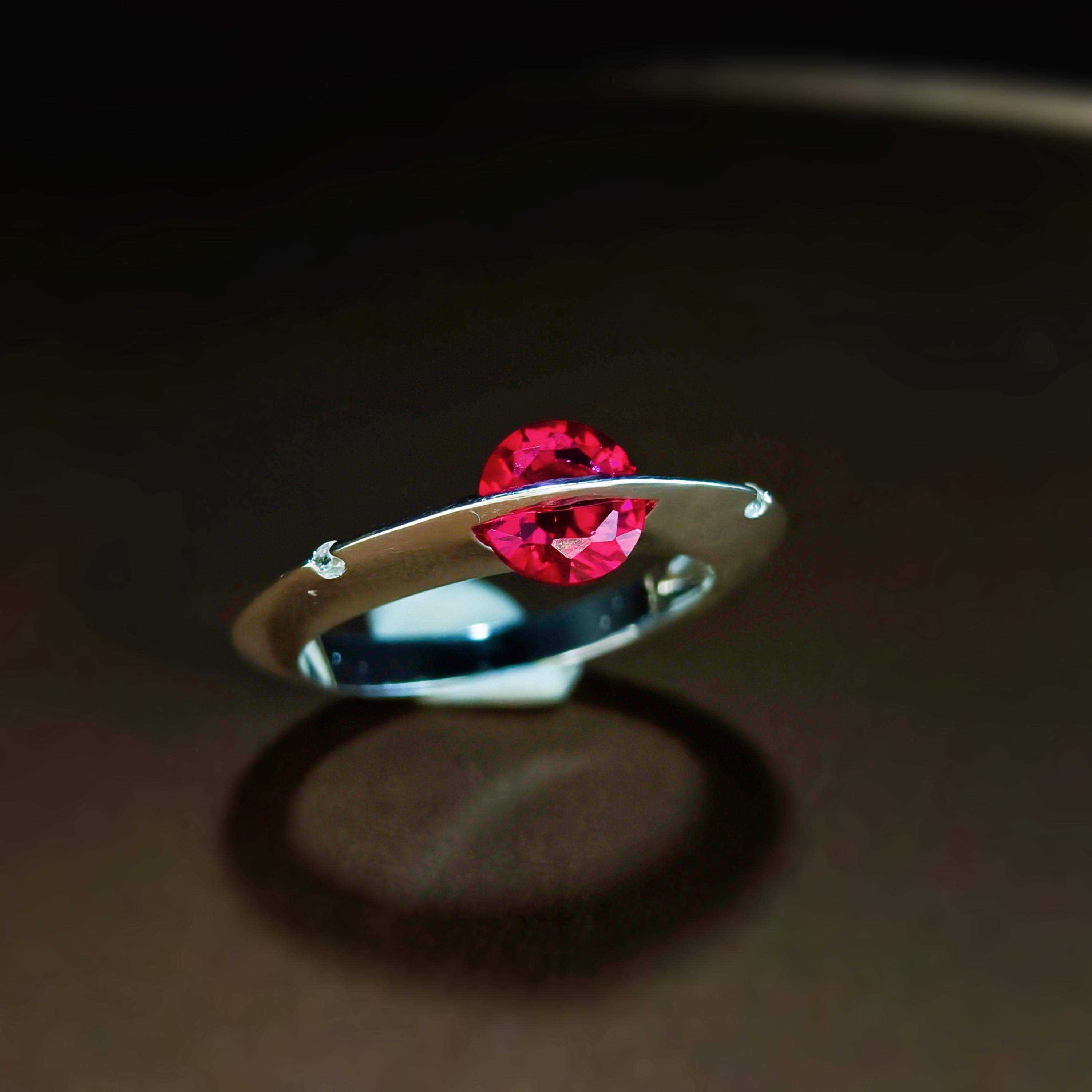 Rubymotion Spinner Rings Floating Lab Ruby Spinner Ring in Silver Plated Brass, Minimalist ...