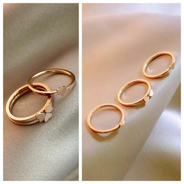 3 Pcs Stackable Heart Clover Ring Set in Rose Gold, 3 Pcs Ring Four-leaf Clover Ring for Women, Three-in-one Ring,