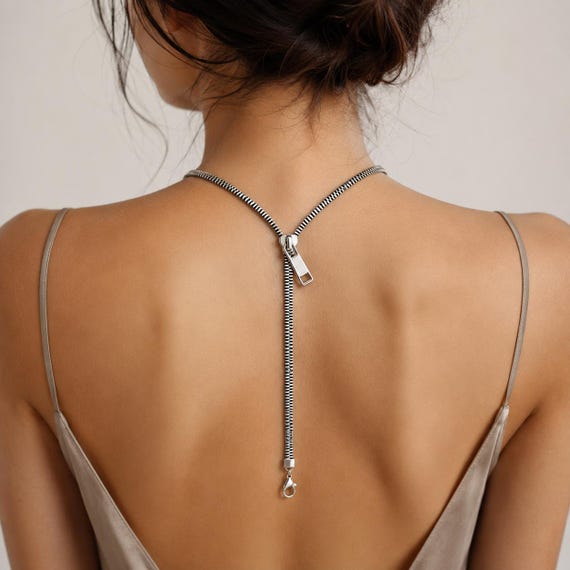 Zipper Necklace, Convertible Choker & Lariat, Edgy Gold or Silver Chain, Unisex Statement Necklace, Cool Gift for Her