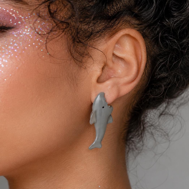 Shark Earrings, Funny Shark Bite Stud for Women, Quirky Sea Animal Jewelry, Ocean Lover Gift, Enamel Marine Biologist Present image 6