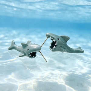 Shark Earrings, Funny Shark Bite Stud for Women, Quirky Sea Animal Jewelry, Ocean Lover Gift, Enamel Marine Biologist Present image 3