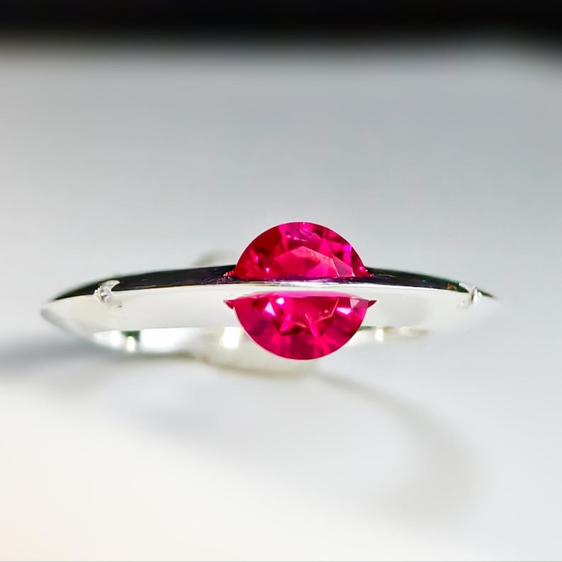 Rubymotion Spinner Rings Floating Lab Ruby Spinner Ring in Silver Plated Brass, Minimalist ...
