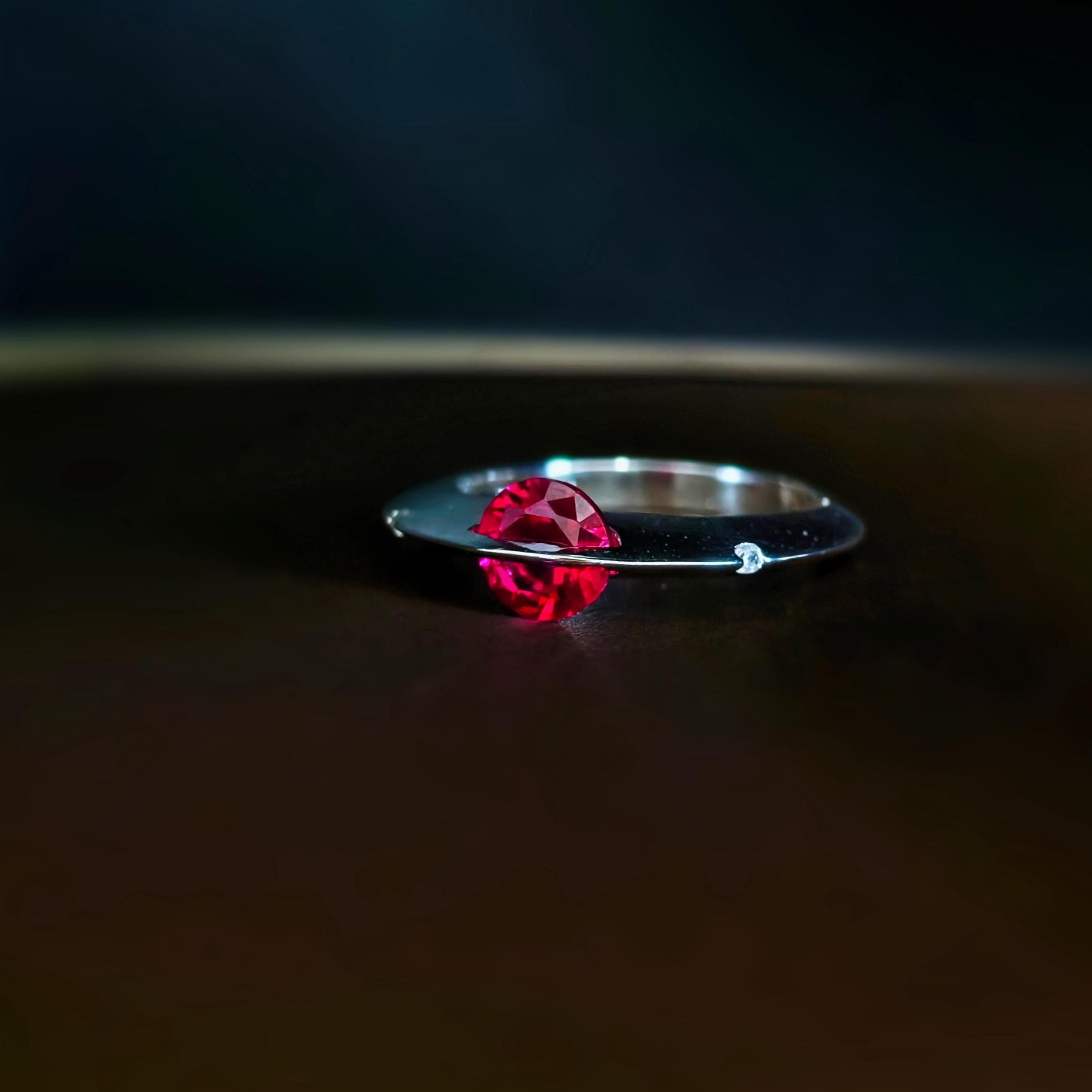 Rubymotion Spinner Rings Floating Lab Ruby Spinner Ring in Silver Plated Brass, Minimalist ...