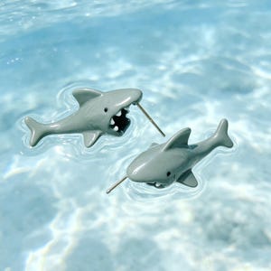 Shark Earrings, Funny Shark Bite Stud for Women, Quirky Sea Animal Jewelry, Ocean Lover Gift, Enamel Marine Biologist Present image 4