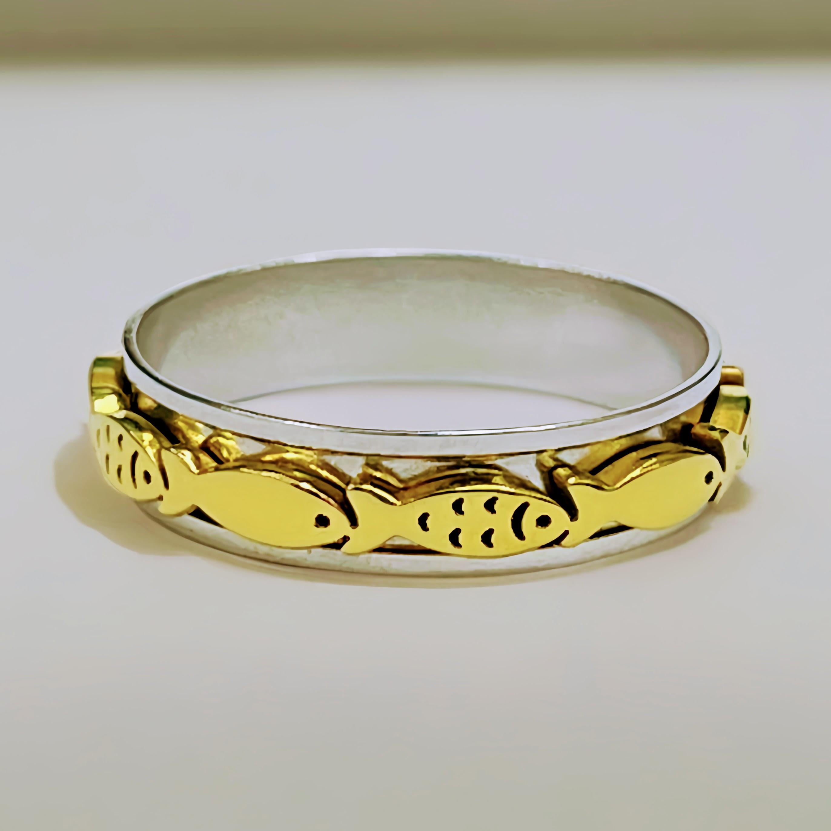 Two Tone Swimming Fish Spinner Ring, Gold and Silver Stainless Steel ...