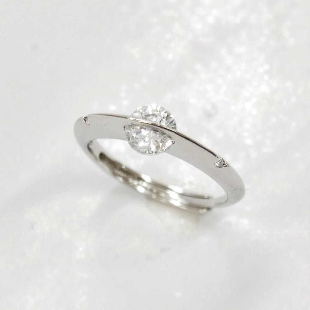 Floating Crystal Spinner Ring in Silver Plated Bras, Minimalist Fidget ...