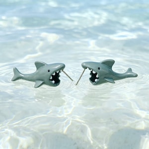Shark Earrings, Funny Shark Bite Stud for Women, Quirky Sea Animal Jewelry, Ocean Lover Gift, Enamel Marine Biologist Present image 2