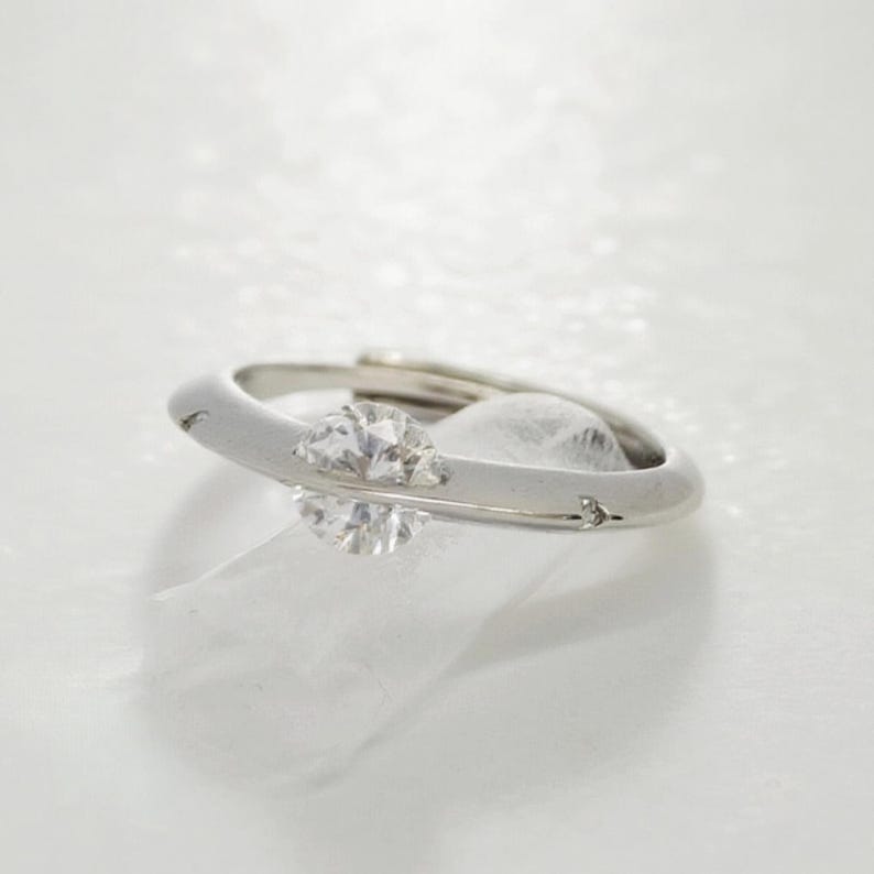 Floating Crystal Spinner Ring in Silver Plated Bras, Minimalist Fidget ...