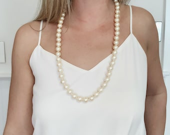 8mm glass pearl  knotted necklace 30" in PINK Color, Great Bachelorette and Wedding Party Gifts!