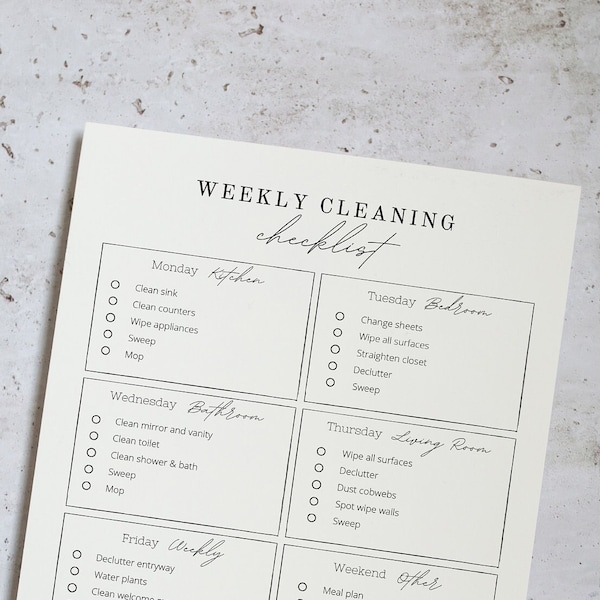 Editable Weekly Cleaning Checklist • Minimalist Cleaning Schedule • Printable Cleaning To Do List • Customizable Weekly Cleaning Planner