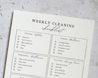 Editable Weekly Cleaning Checklist • Minimalist Cleaning Schedule • Printable Cleaning To Do List • Customizable Weekly Cleaning Planner