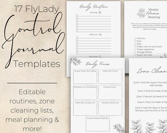 Planificateur de nettoyage imprimable, nettoyage FlyLady, planificateur de classeur de gestion de la maison, planificateur de repas, routine hebdomadaire modifiable Fly Lady Control Journal