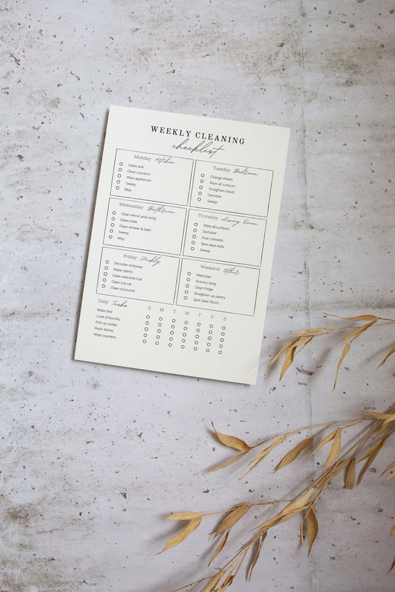 Editable Weekly Cleaning Checklist • Minimalist Cleaning Schedule • Printable Cleaning To Do List • Customizable Weekly Cleaning Planner