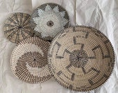 Basket Wall Decor, Set of 4 Wall Baskets, Hanger Wall Plate, Boho Wall Art, Wicker Round Bowl, Wicker Wall Tray, Bohemian Wall Decor.