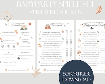 Babyshower Spiel zum Ausdrucken Babyparty Tippkarten Baby Ratespiel Babyparty Ratekarten 3er Set Regenbogen Babyparty Spiel Sofort Download