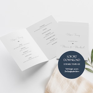 Kirchenheft Elegante Vorlage Programmheft Modernes Hochzeitsprogramm Programm zum Drucken Catholic Wedding Program Template Download